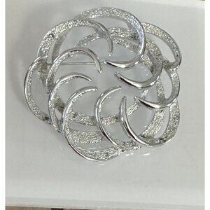 Vintage Sarah Coventry Tailored Swirl Silver Tone Textured 2.25" Brooch / Pin